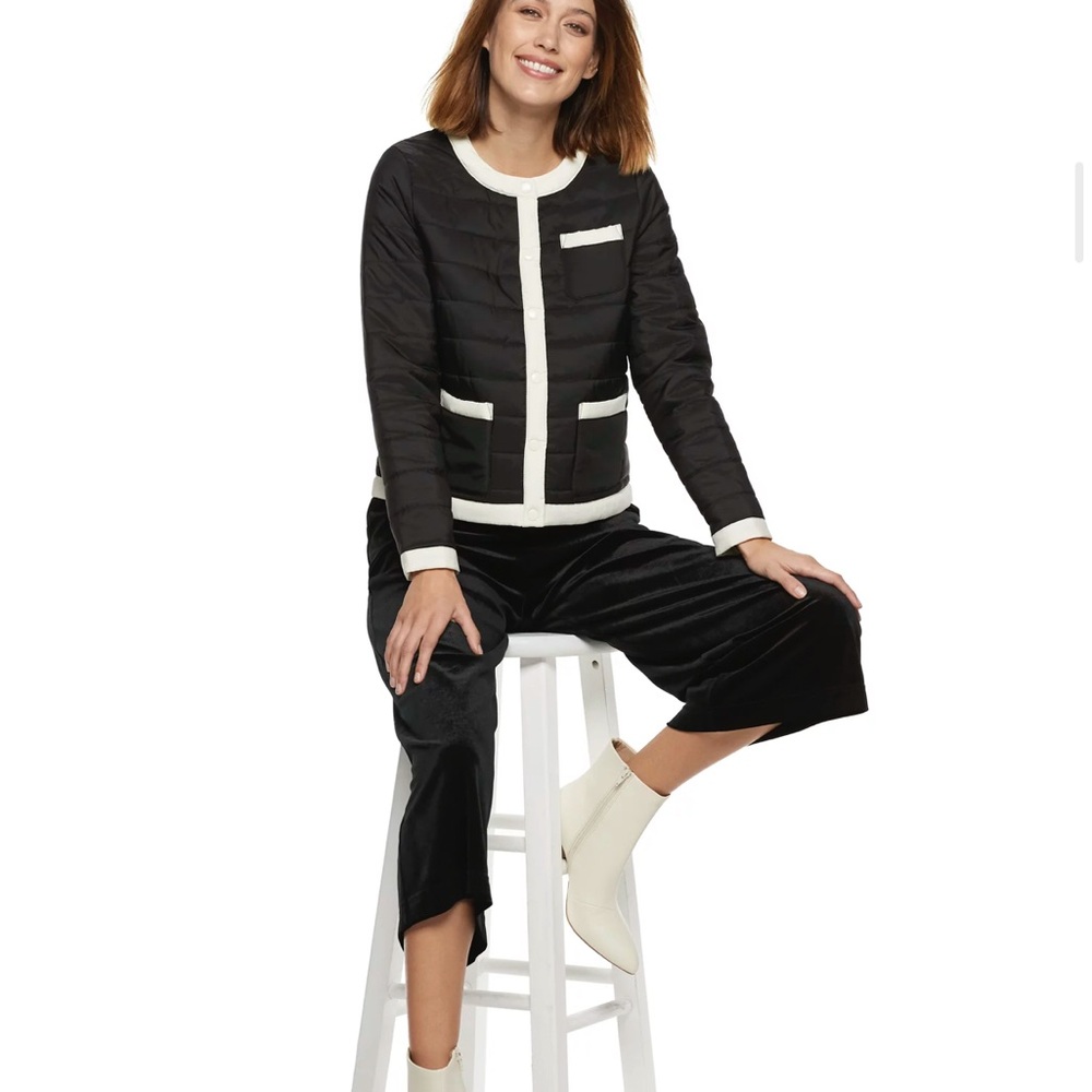POPSUGAR Collarless Colorblock Quilted Cropped Black & White Jacket Size XL